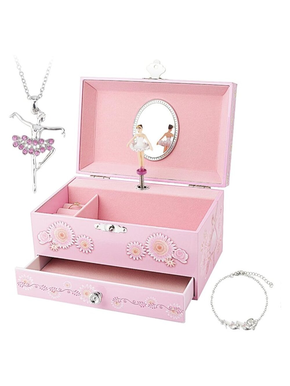 Kids Musical Jewelry Box Ballerina Wood Velvet Lined Keepsake